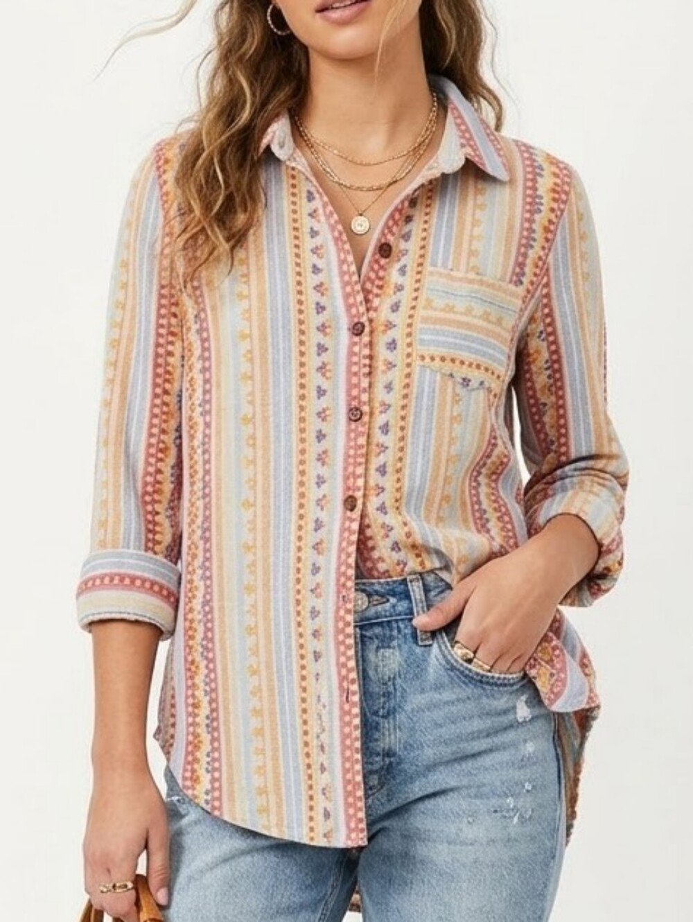 Anthropologie "Mademoiselle" Embroidered Striped Button Down Shirt Top. Size 0